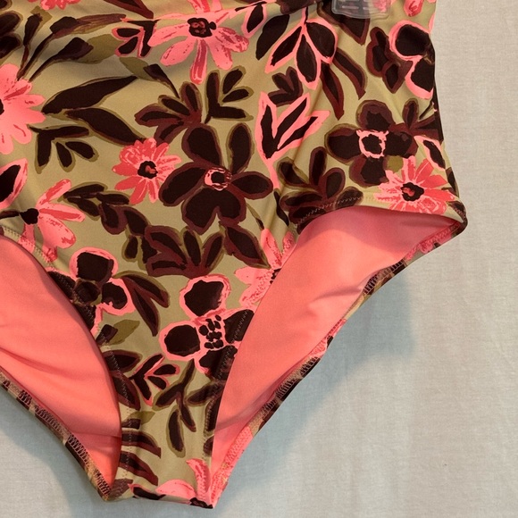 AA-609 Aerie NWT High Waisted Full Coverage Pink & Brown Floral Bikini Bottoms‎ - Picture 3 of 12